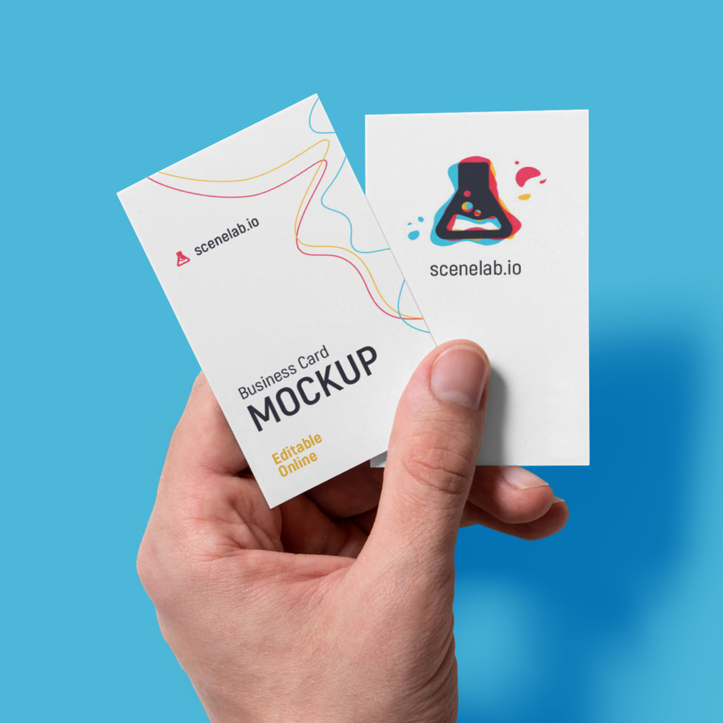 Free simple mockup template with two business cards held in hand